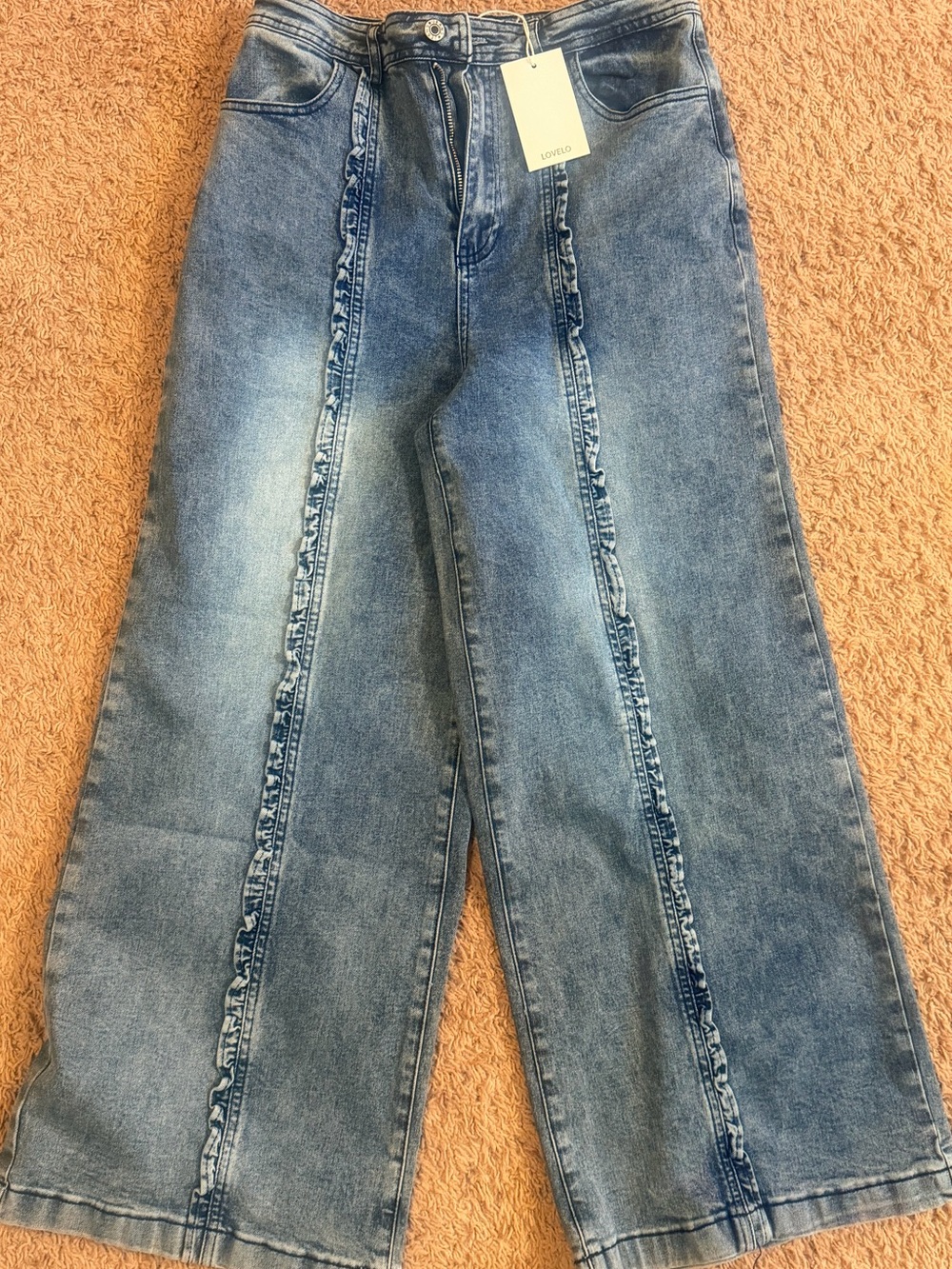 Boutique Cropped Wide-Leg Jeans with Front Ruffled Seams